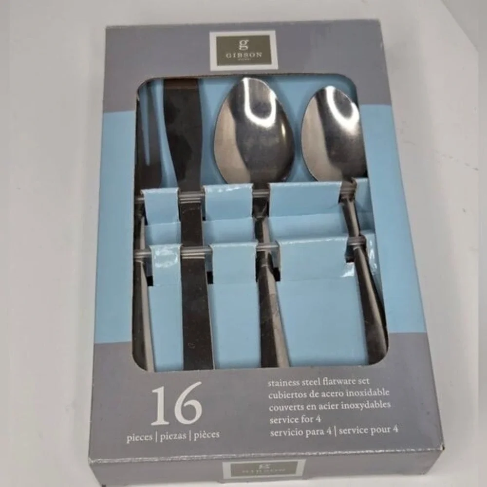 Gibson Stainless Steel Silverware‎ Flatware Set 16 Piece NEW IN BOX